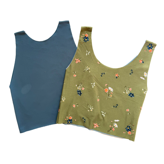 Green Floral and Dark Blue Bra Top (XL-2XL)