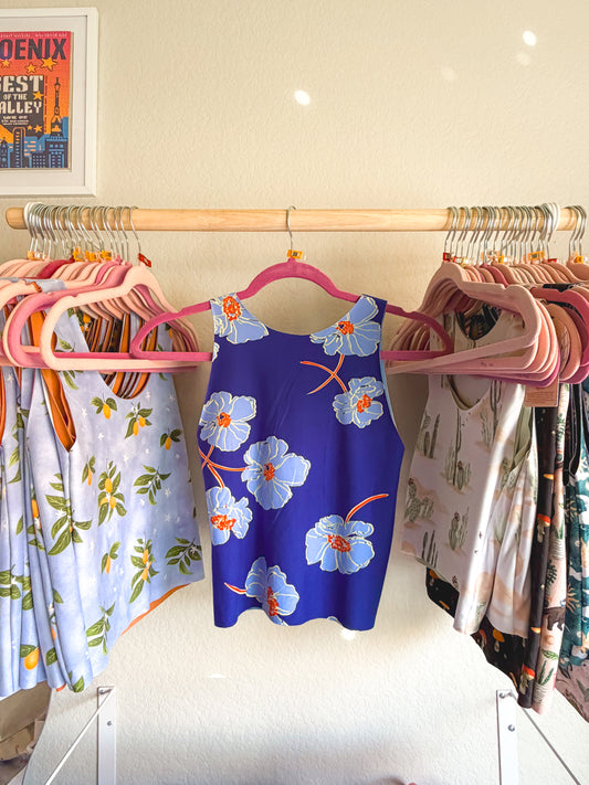 Big Blue Floral with White Reverse Bra Top