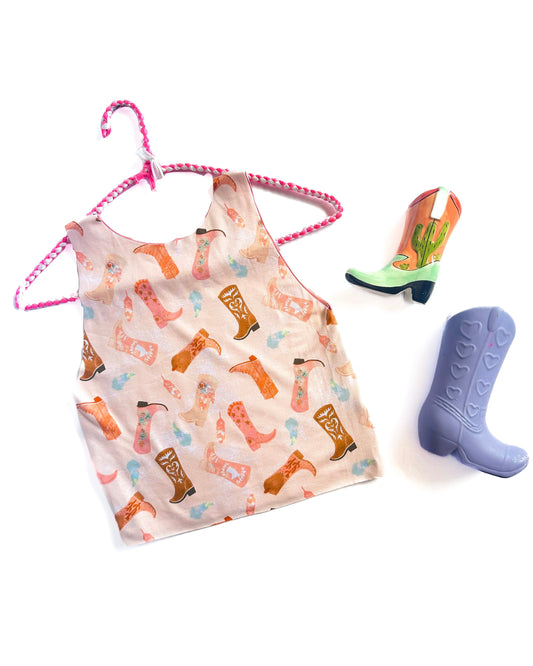 Cowpoke Boot with Pink Reverse Bra Top