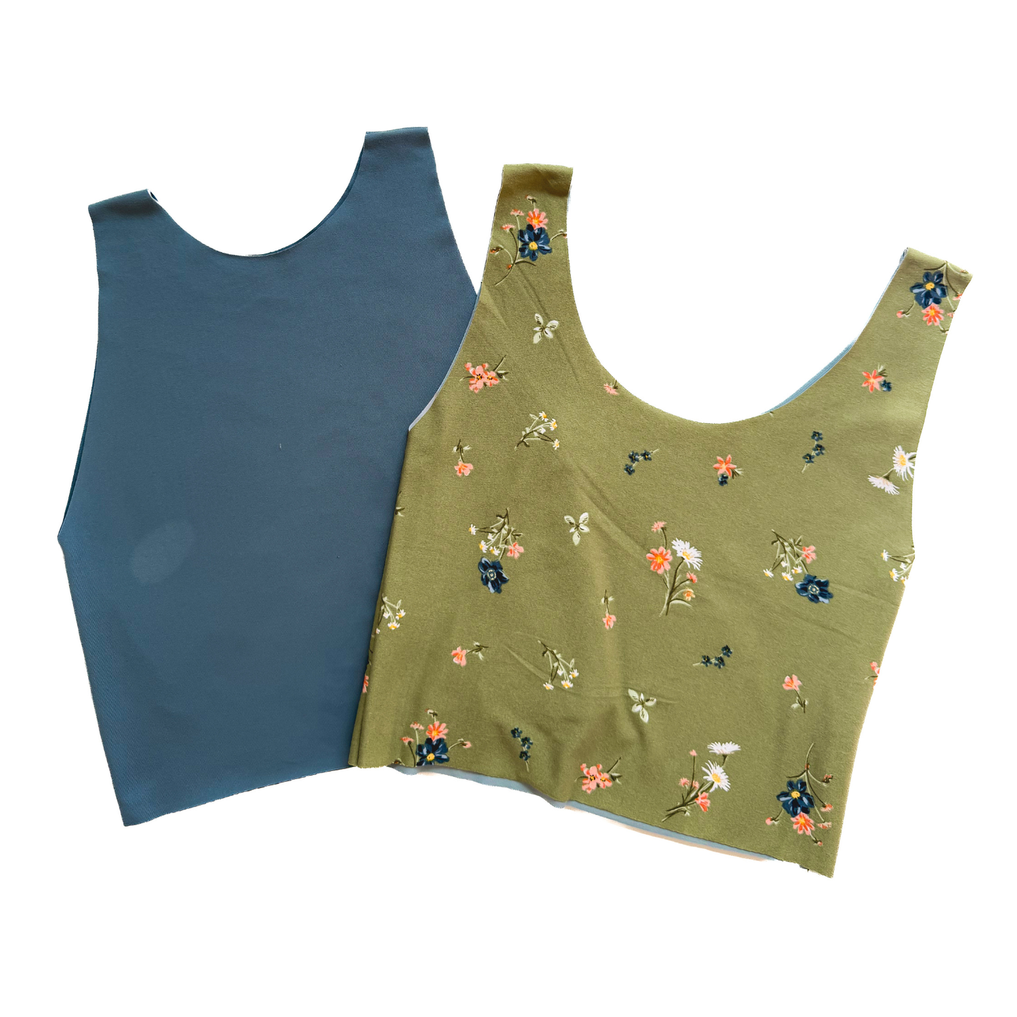 Green Floral and Dark Blue Bra Top