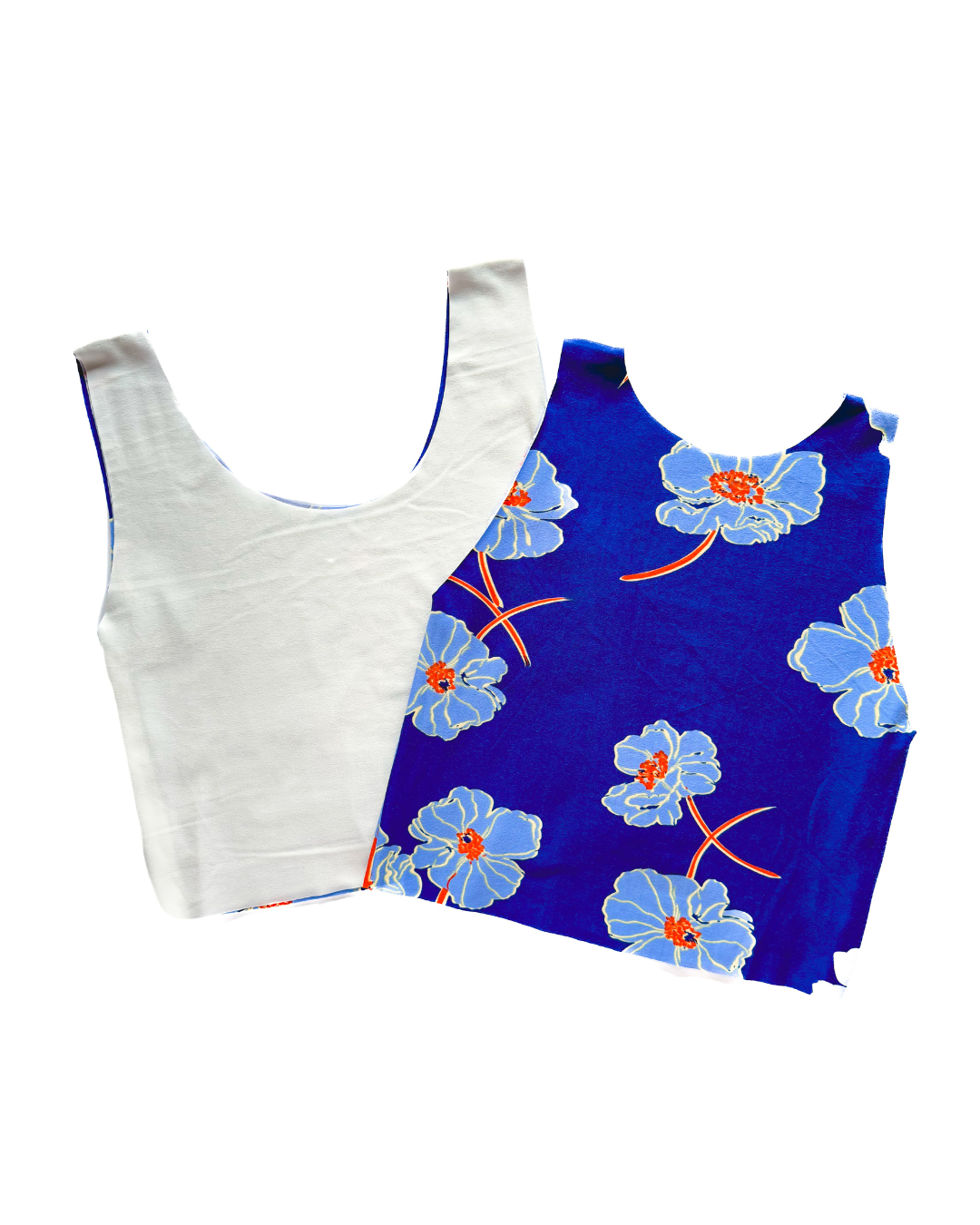 Big Blue Floral with White Reverse Bra Top