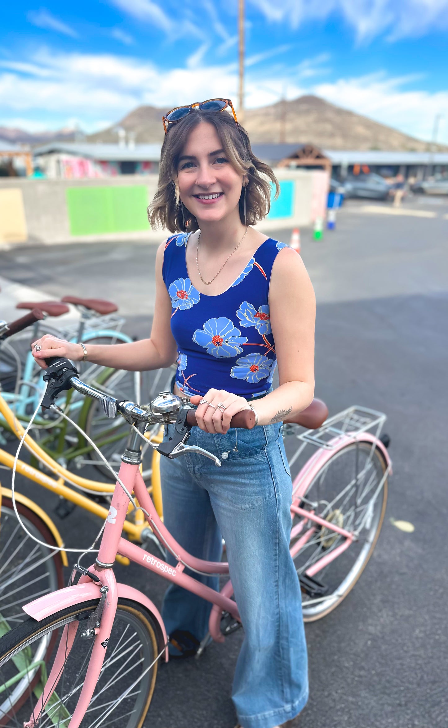 Big Blue Floral with White Reverse Bra Top