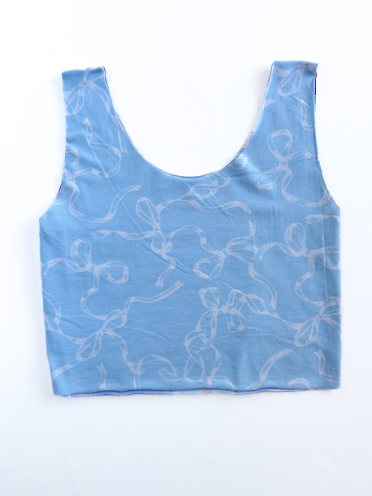 White Bows on Blue Bra Top (Made to order)