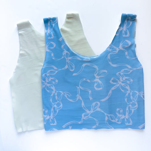 White Bows on Blue Bra Top (Made to order)