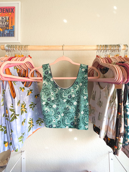 Teal Paisley with Navy Reverse Bra Top