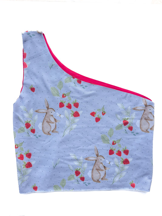 S-L One Shoulder Bunnies with Strawberries Bra Top (Ready to Ship)
